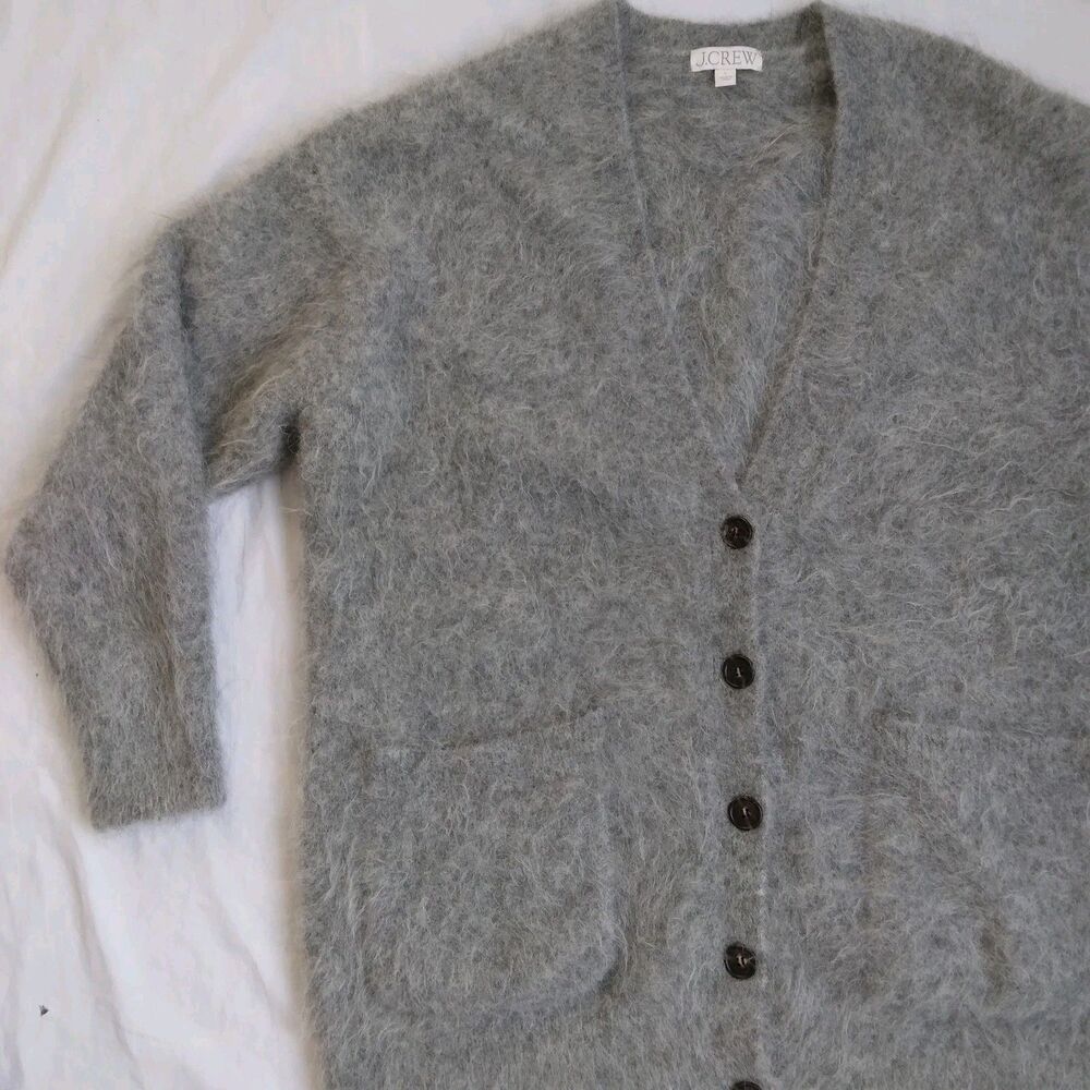 J. Crew Alpaca Blend Cardigan Gray Oversized Preppy Cabincore Women's Size L - Picture 5 of 16